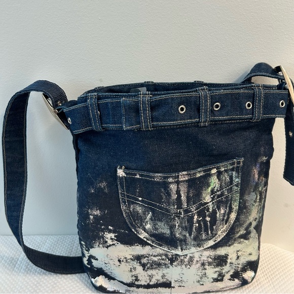 Beautiful Denim shoulder/crossbody bag with silver foil - Picture 4 of 5